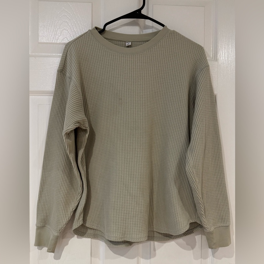 Green M Uniqlo Flawed‎ Pullover Waffle Knit Long Sleeve Fall Winter Shirt